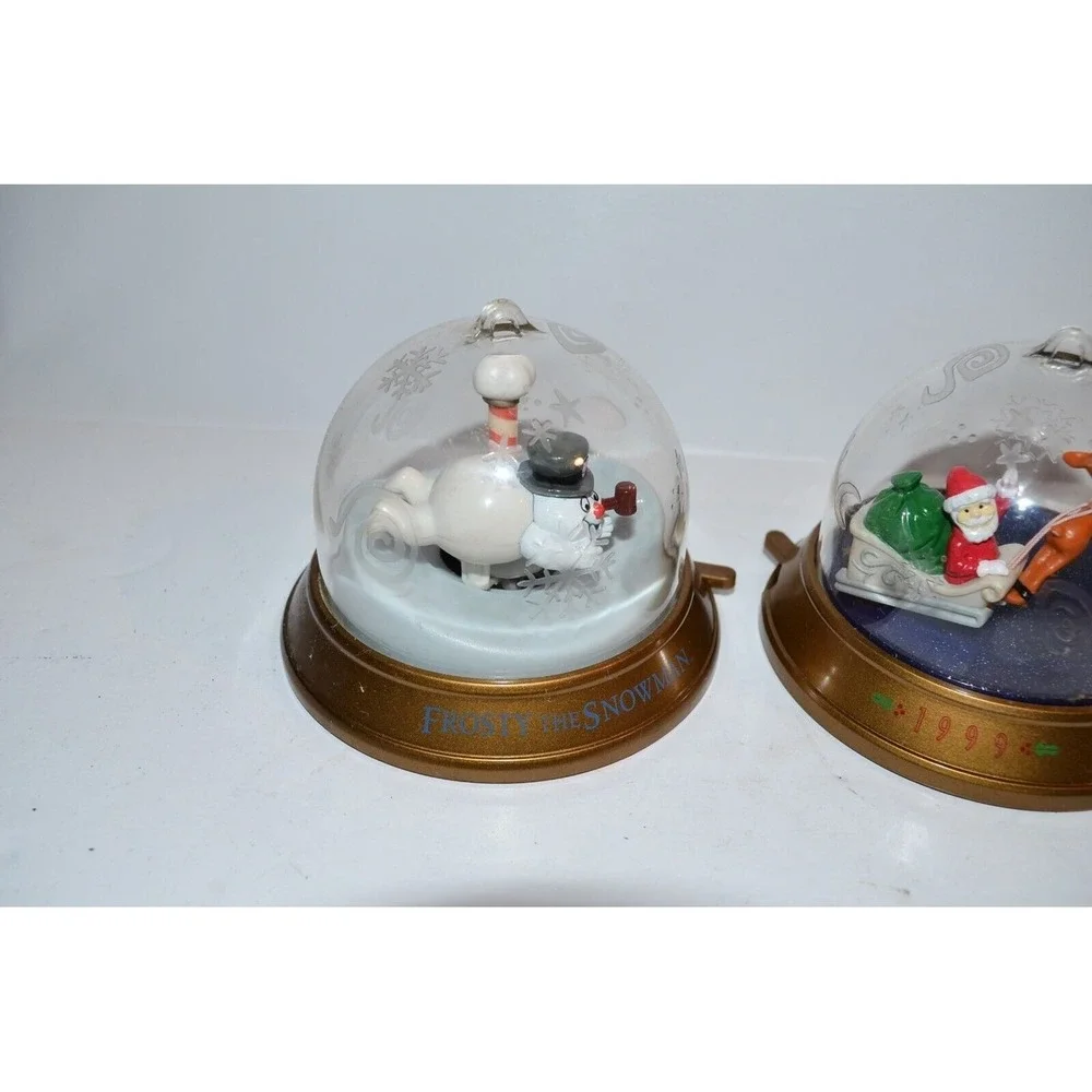 Vtg Blockbuster Frosty Snowman Santa Claus Christmas Whirl - Around set ornament